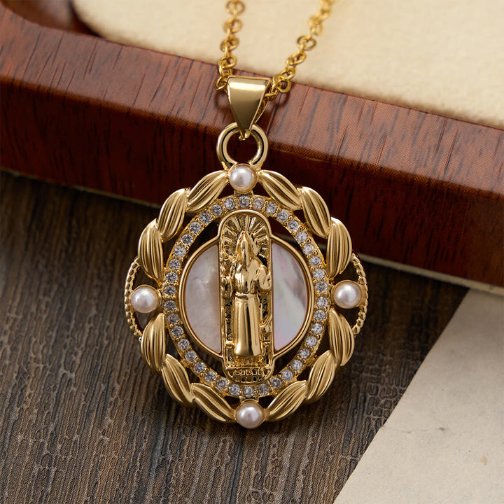 Christianartworkshop Elegant Virgin Mary Pendant Necklace with Sparkling Crystals & White Bead Accents - image 1