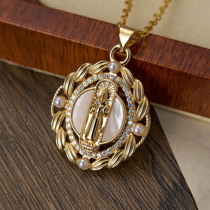 Christianartworkshop Elegant Virgin Mary Pendant Necklace with Sparkling Crystals & White Bead Accents - Our Lady - image 0