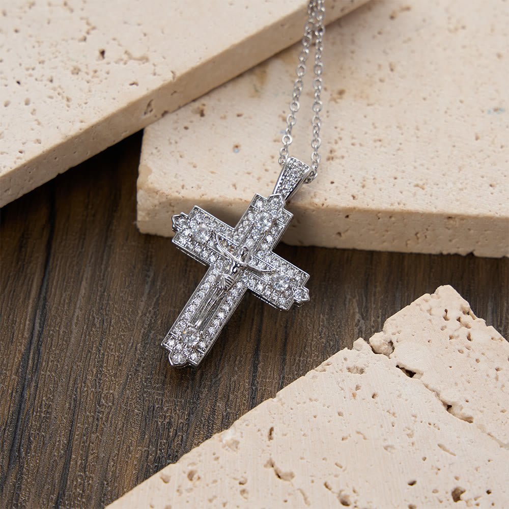 Christianartworkshop Intricate Iced-Out Crucifix Necklace with Detailed Jesus Figure: A Reminder of Sacred Truth and Guidance - Silver - image 5