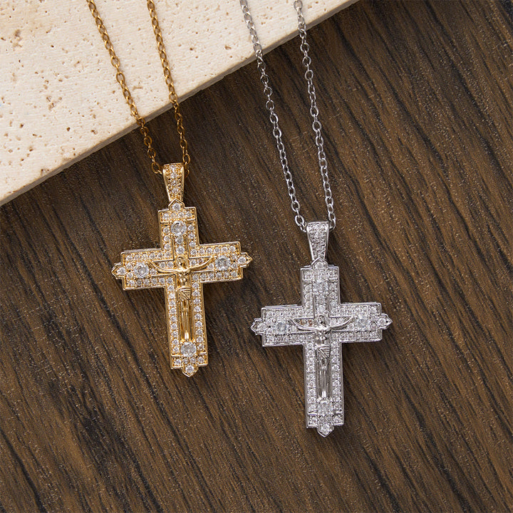 Christianartworkshop Intricate Iced-Out Crucifix Necklace with Detailed Jesus Figure: A Reminder of Sacred Truth and Guidance - image 1