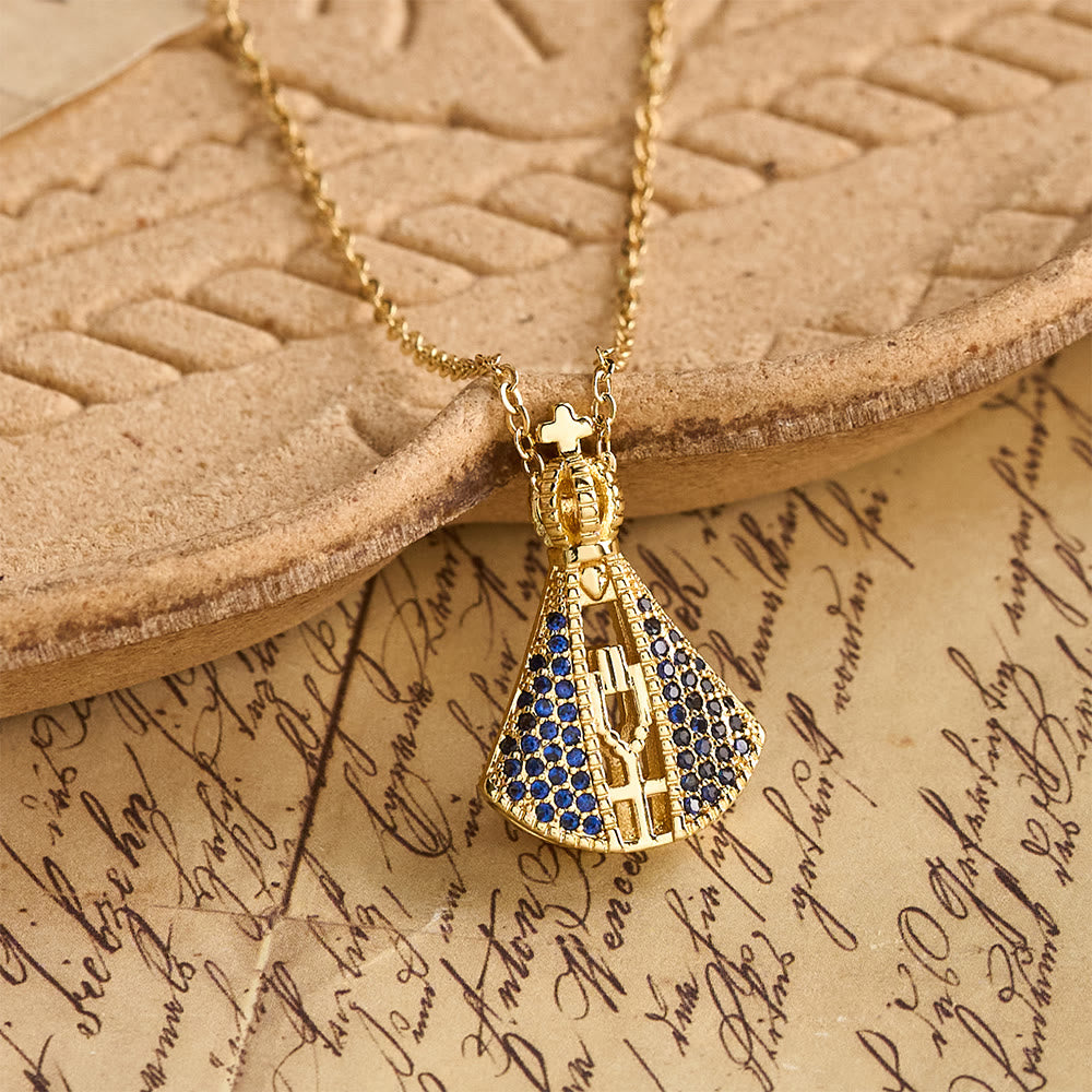 Christianartworkshop Our Lady of Aparecida Blue & White Double-Sided Pendant Necklace with Crown & Cross Details - Our Lady of Aparecida - image 0