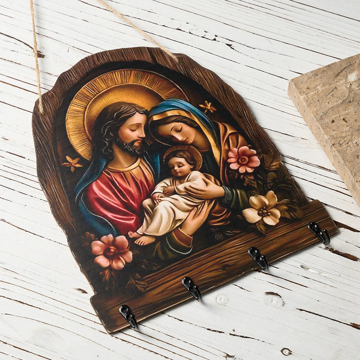Christian Wall Hanging Key Rack - Nativity & Holy Family Jesus Bless ...