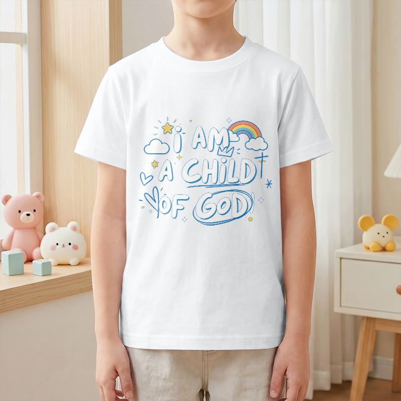 Christianartworkshop Whimsical Cloud & Cross Kids T-Shirt with I Am a Child of God - image 14