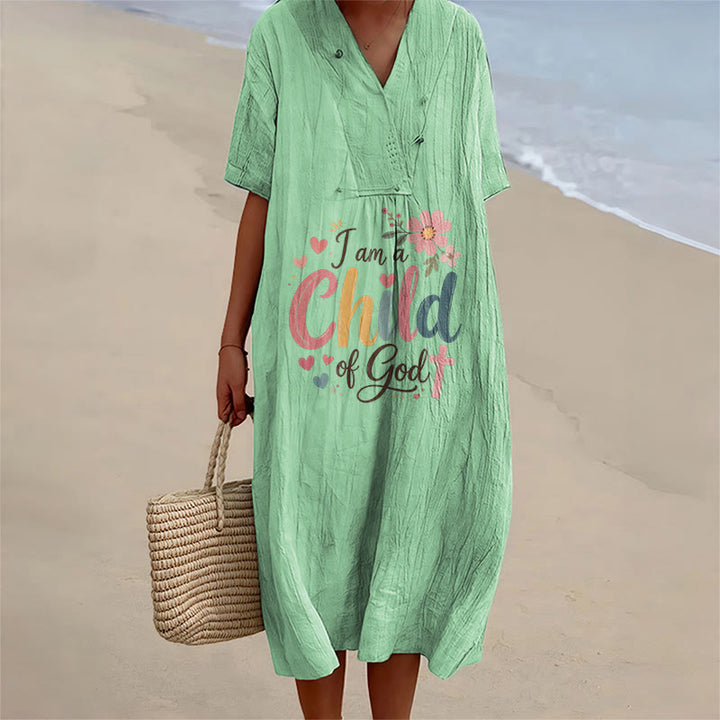 Christianartworkshop I Am a Child of God Floral & Heart V-Neck Short Sleeve Midi Dress - Green - 4XL - image 8