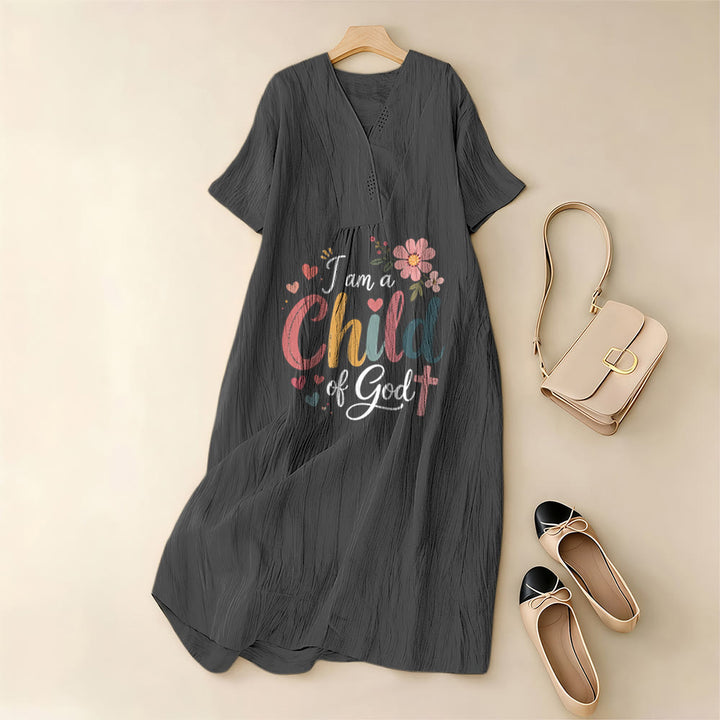 Christianartworkshop I Am a Child of God Floral & Heart V-Neck Short Sleeve Midi Dress - image 1