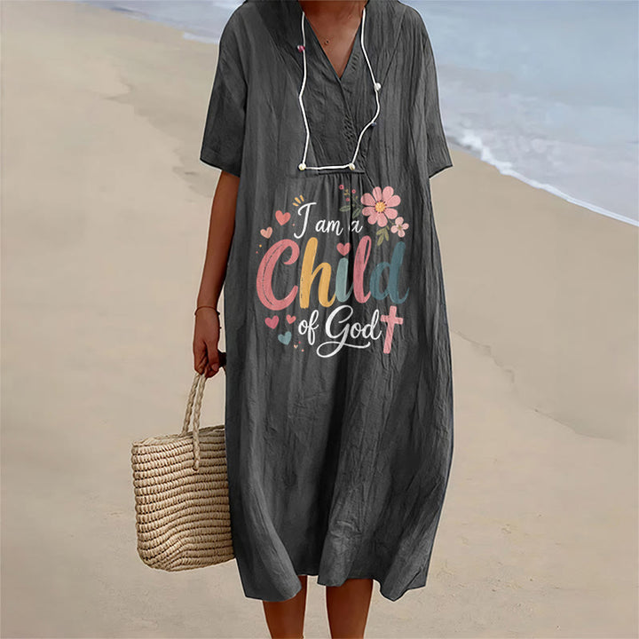 Christianartworkshop I Am a Child of God Floral & Heart V-Neck Short Sleeve Midi Dress - Black - 4XL - image 0