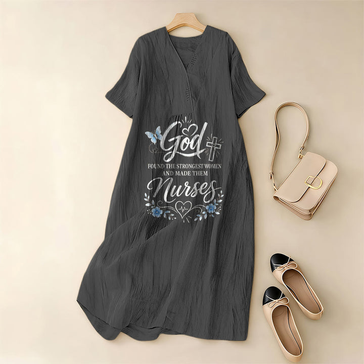 Christianartworkshop God Found the Strongest Women and Made Them Nurses Inspirational V-Neck Short Sleeve Midi Dress - image 1