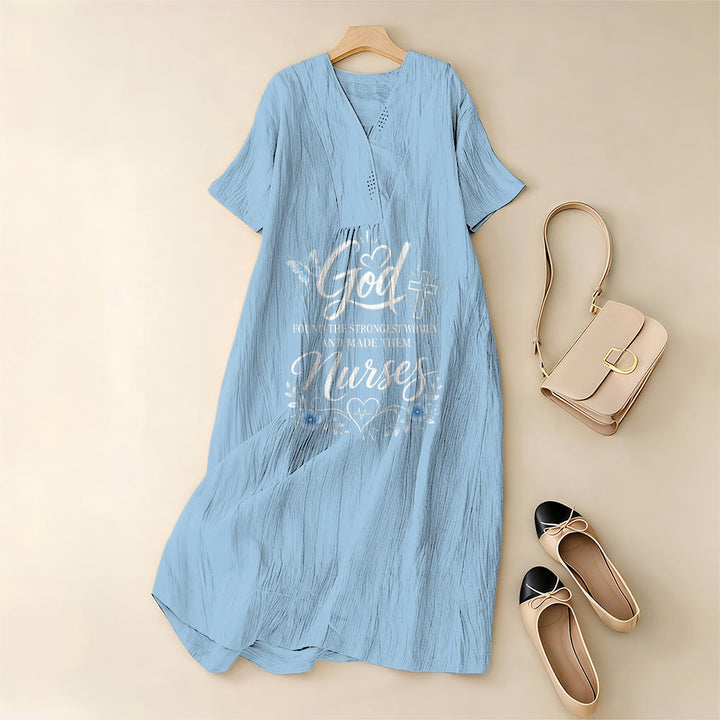 Christianartworkshop God Found the Strongest Women and Made Them Nurses Inspirational V-Neck Short Sleeve Midi Dress - image 5
