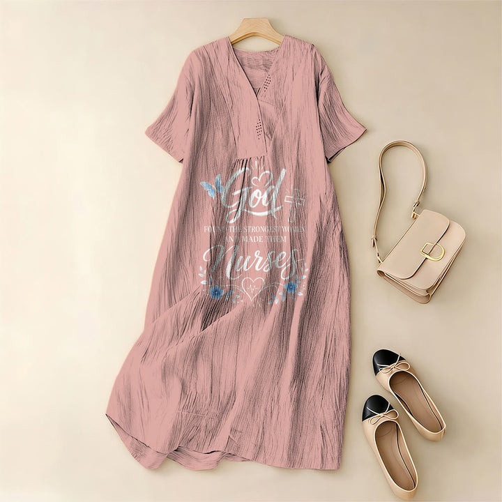 Christianartworkshop God Found the Strongest Women and Made Them Nurses Inspirational V-Neck Short Sleeve Midi Dress - image 3