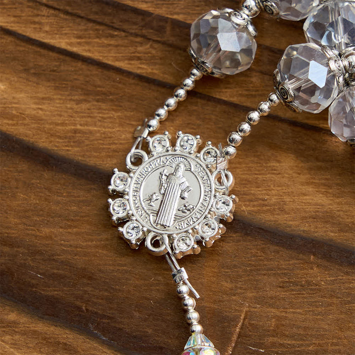 Christianartworkshop Sparkling White St. Benedict Forever Faith Rosary with Custom Name Letters - image 9