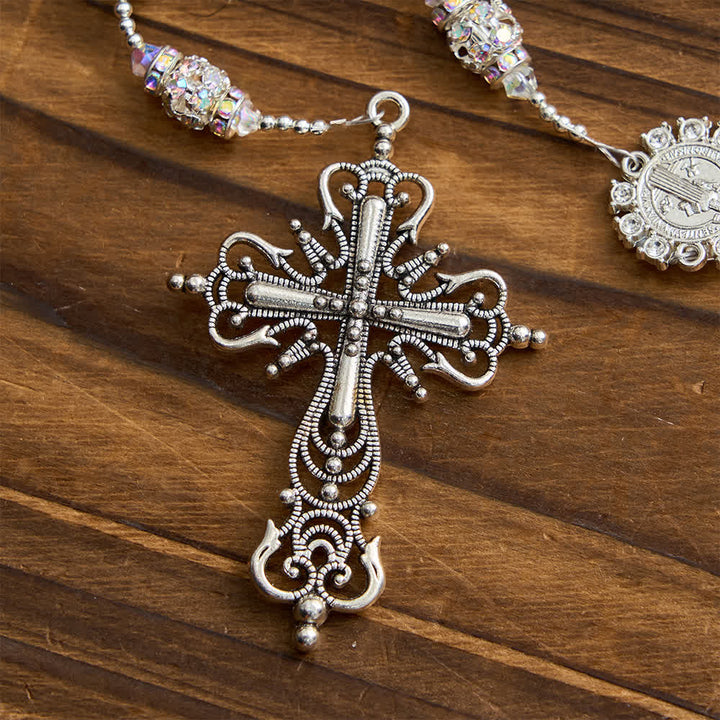Christianartworkshop Sparkling White St. Benedict Forever Faith Rosary with Custom Name Letters - image 10