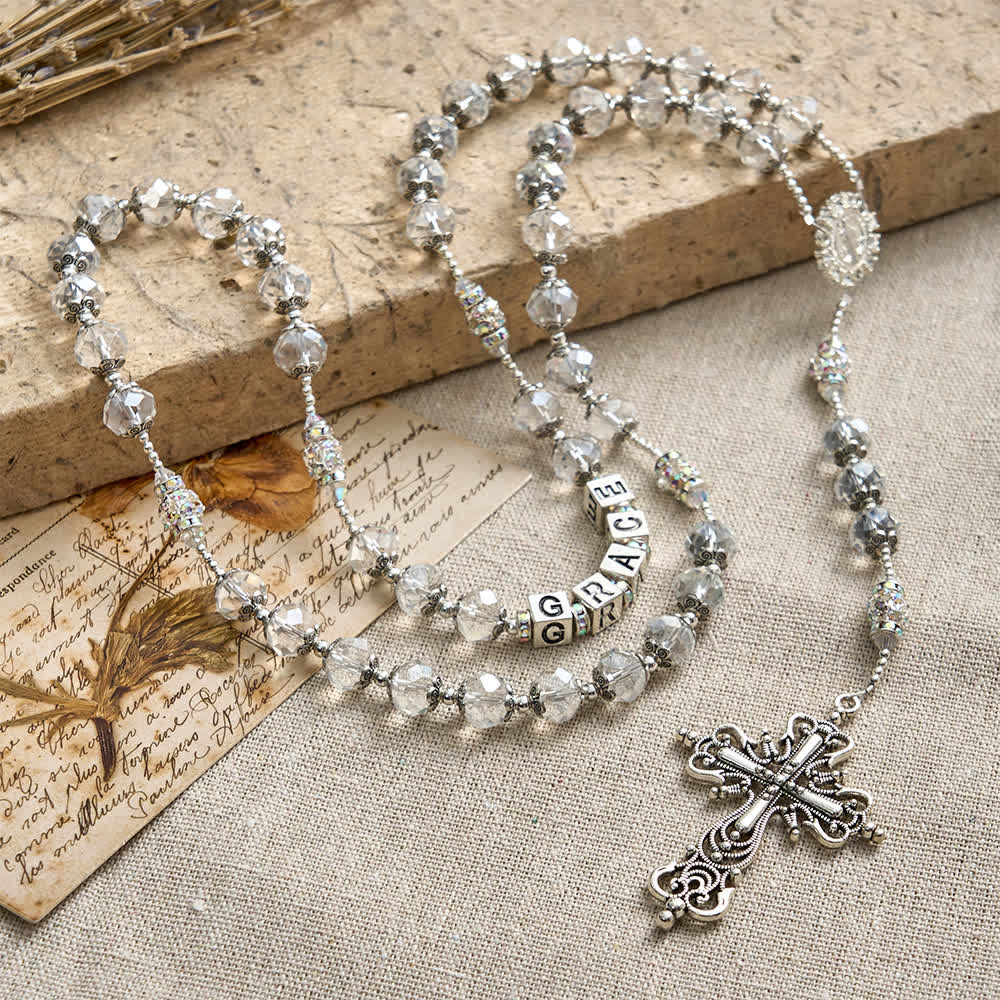 Christianartworkshop Sparkling White St. Benedict Forever Faith Rosary with Custom Name Letters - image 7
