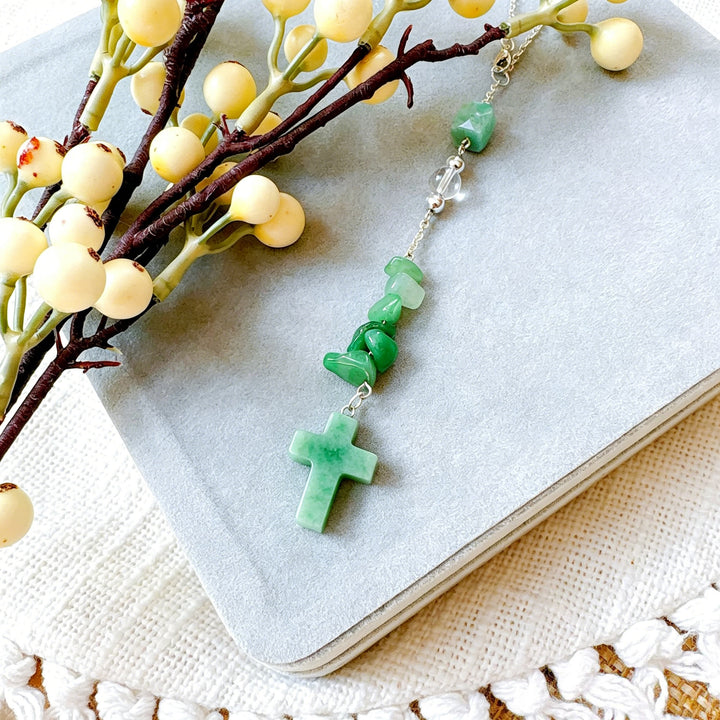 Christianartworkshop Intricate Natural Stone Car Ornament with Crystal Chips and Cross Pendant: A Graceful Keepsake of Faith - image 4