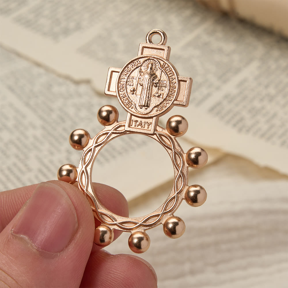 Christianartworkshop St. Benedict Finger Rosary with Beaded Halo Frame: A Symbol of Divine Protection - St.Benedict - Set of 10pcs - image 0
