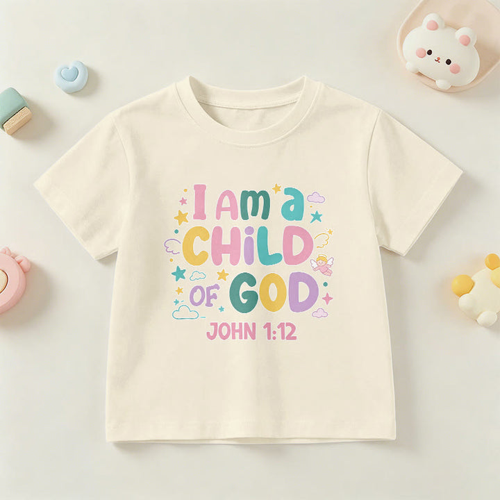 Christianartworkshop Whimsical Angel and Star Accent I Am a Child of God John 1:12 Kids T-Shirt - Beige - US/UK/AU 14, EU170 - image 24