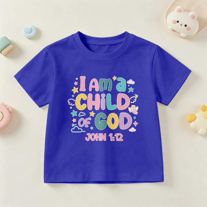 Christianartworkshop Whimsical Angel and Star Accent I Am a Child of God John 1:12 Kids T-Shirt - Blue - US/UK/AU 14, EU170 - image 3