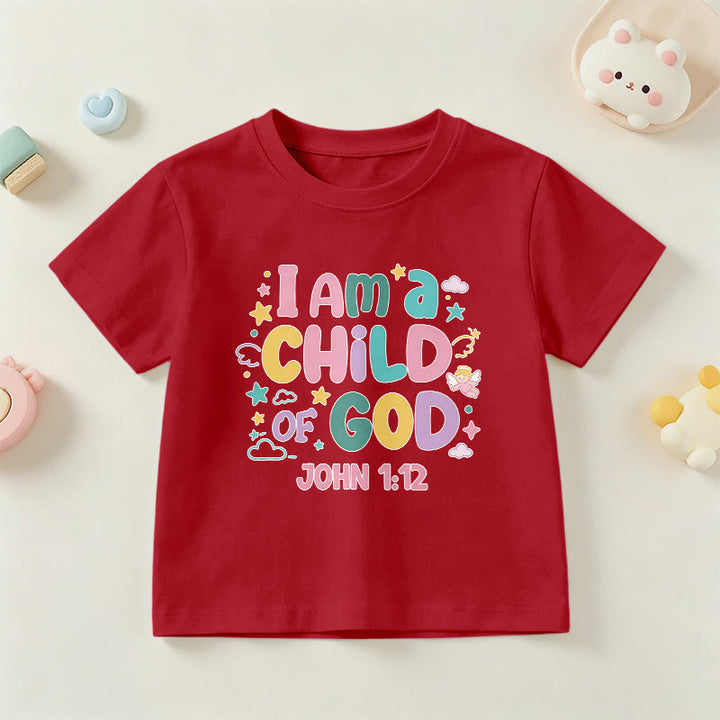 Christianartworkshop Whimsical Angel and Star Accent I Am a Child of God John 1:12 Kids T-Shirt - Red - US/UK/AU 14, EU170 - image 9