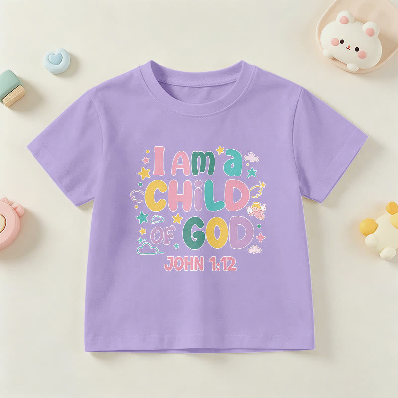 Christianartworkshop Whimsical Angel and Star Accent I Am a Child of God John 1:12 Kids T-Shirt - Purple - US/UK/AU 14, EU170 - image 6