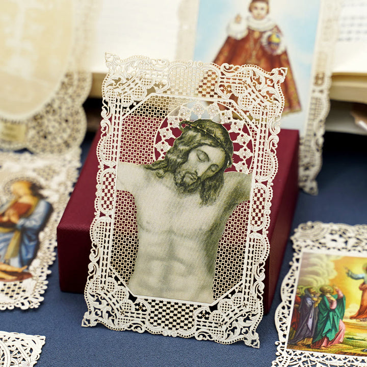 Christianartworkshop Intricate Lace Holy Card Bookmark with Ornate Floral Border: A Reminder of Divine Beauty - J - image 13