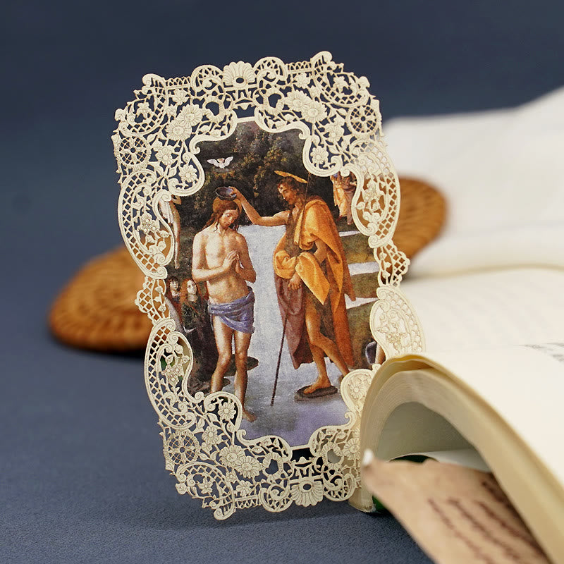 Christianartworkshop Intricate Lace Holy Card Bookmark with Ornate Floral Border: A Reminder of Divine Beauty - image 12