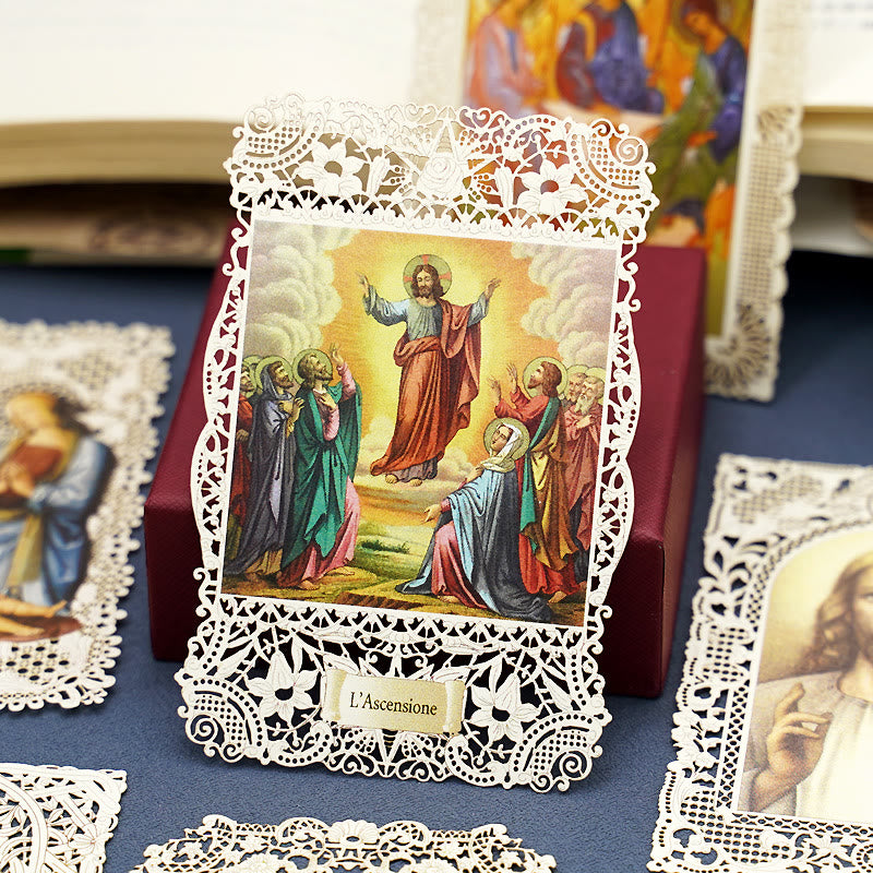 Christianartworkshop Intricate Lace Holy Card Bookmark with Ornate Floral Border: A Reminder of Divine Beauty - D - image 4