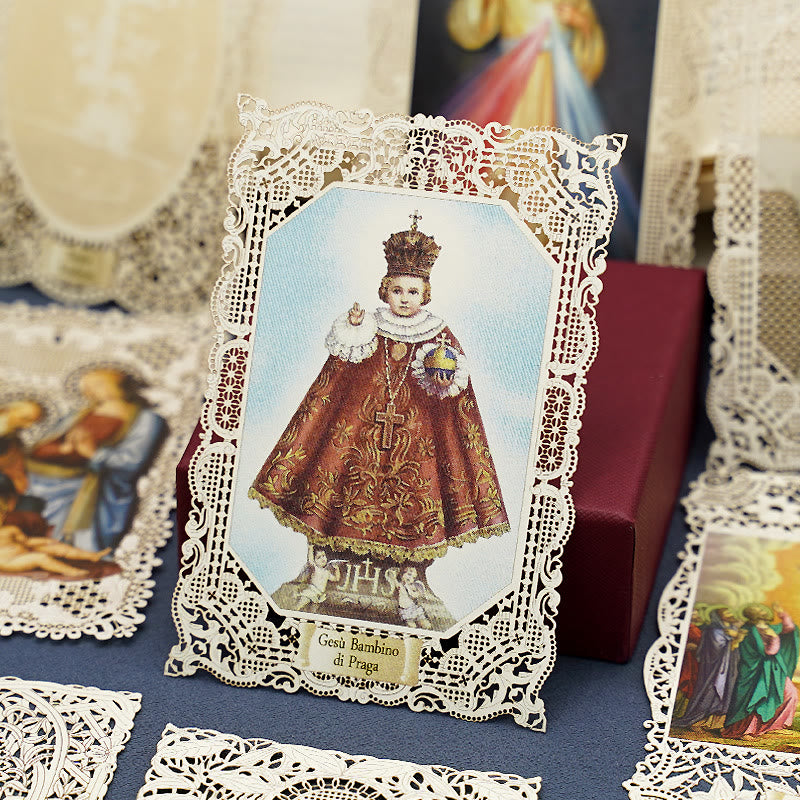 Christianartworkshop Intricate Lace Holy Card Bookmark with Ornate Floral Border: A Reminder of Divine Beauty - C - image 3