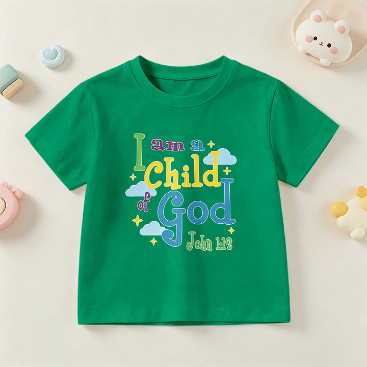 Christianartworkshop Uplifting Whimsical Cloud & Star I Am a Child of God John 1:12 Kids T-Shirt - Green - US/UK/AU 14, EU170 - image 15