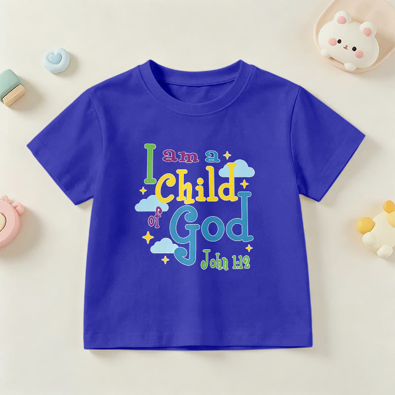 Christianartworkshop Uplifting Whimsical Cloud & Star I Am a Child of God John 1:12 Kids T-Shirt - Blue - US/UK/AU 14, EU170 - image 6