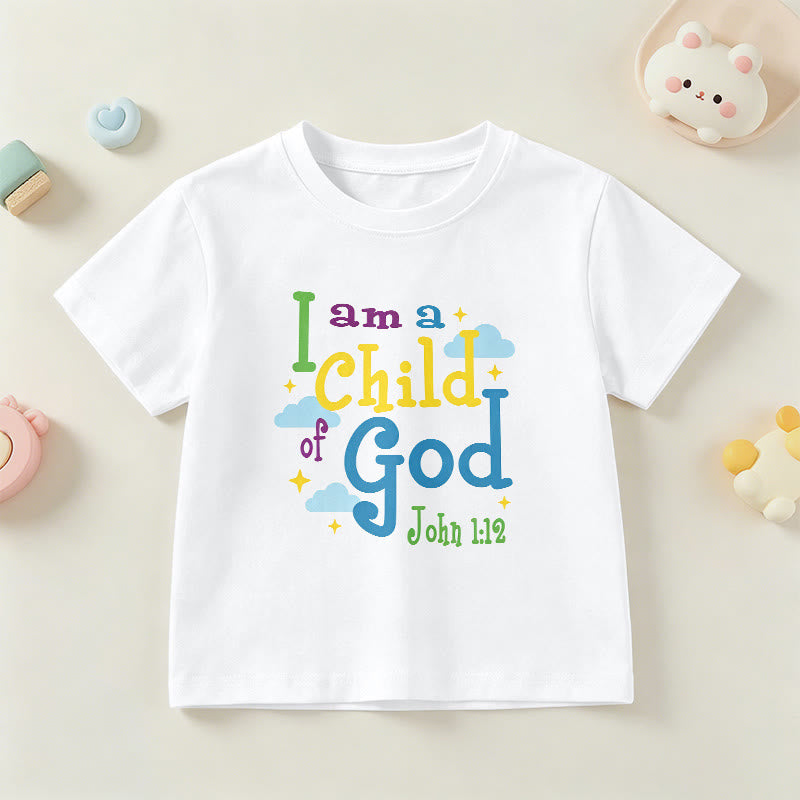 Christianartworkshop Uplifting Whimsical Cloud & Star I Am a Child of God John 1:12 Kids T-Shirt - White - US/UK/AU 14, EU170 - image 3