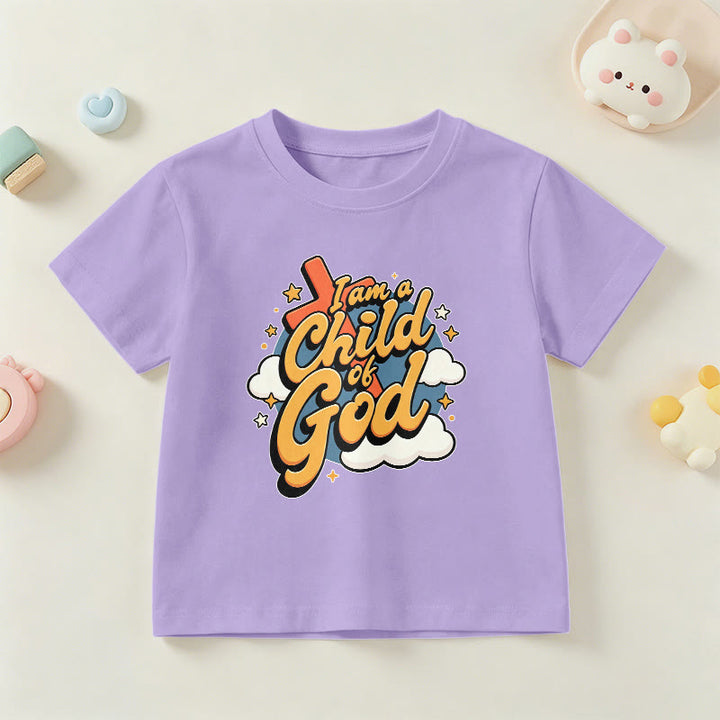 Christianartworkshop Playful Cross and Cloud Accent I Am a Child of God Kids T-Shirt - Purple - US/UK/AU 14, EU170 - image 9