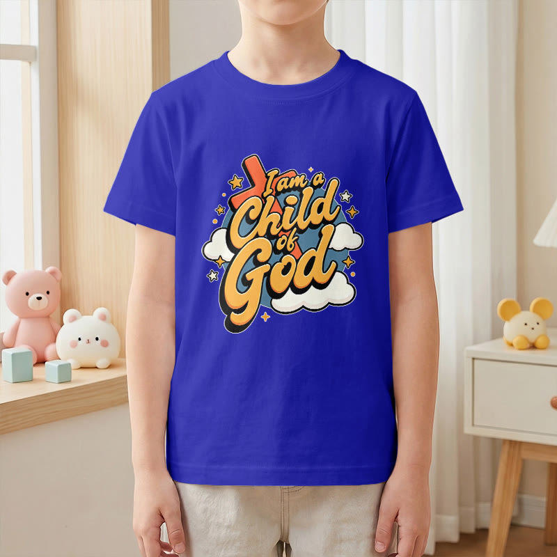 Christianartworkshop Playful Cross and Cloud Accent I Am a Child of God Kids T-Shirt - image 7