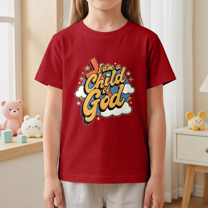 Christianartworkshop Playful Cross and Cloud Accent I Am a Child of God Kids T-Shirt - image 14