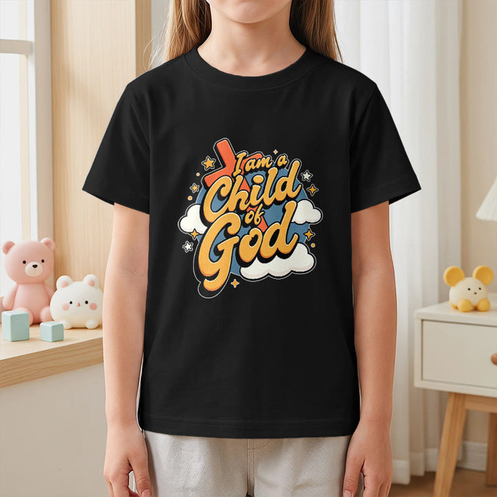 Christianartworkshop Playful Cross and Cloud Accent I Am a Child of God Kids T-Shirt - image 29