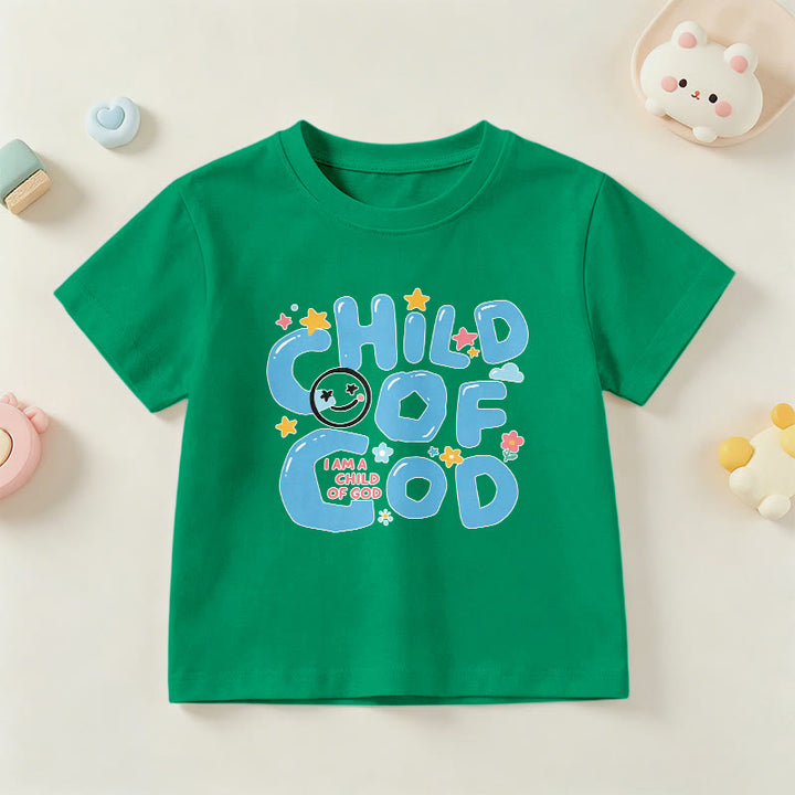 Christianartworkshop Whimsical Smiley Face and Floral Accent Child of God Kids T-Shirt - Green - US/UK/AU 14, EU170 - image 18
