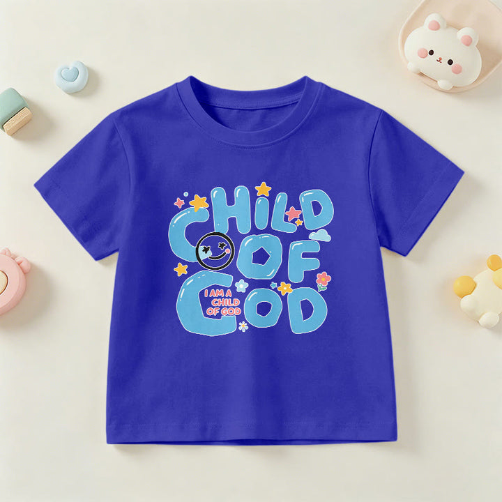 Christianartworkshop Whimsical Smiley Face and Floral Accent Child of God Kids T-Shirt - Blue - US/UK/AU 14, EU170 - image 6