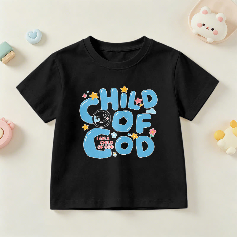 Christianartworkshop Whimsical Smiley Face and Floral Accent Child of God Kids T-Shirt - Black - US/UK/AU 14, EU170 - image 27