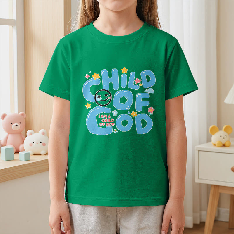 Christianartworkshop Whimsical Smiley Face and Floral Accent Child of God Kids T-Shirt - image 20