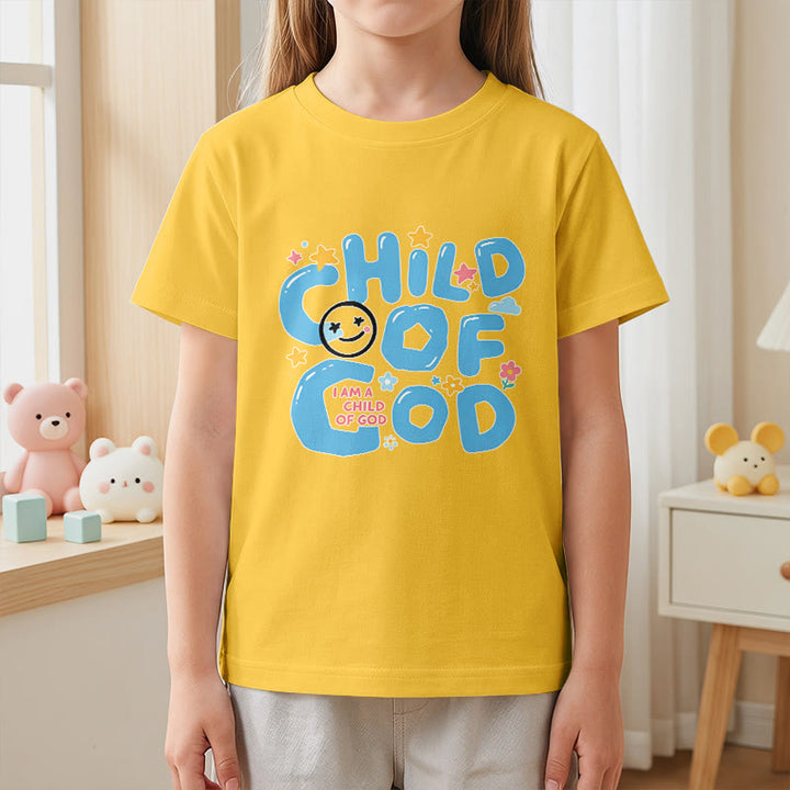 Christianartworkshop Whimsical Smiley Face and Floral Accent Child of God Kids T-Shirt - image 2