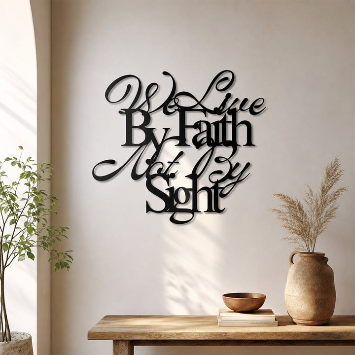 Christianartworkshop We Live By Faith Not By Sight Cursive Script Metal Wall Decor: A Bold Reminder of Trusting the Unseen - image 1