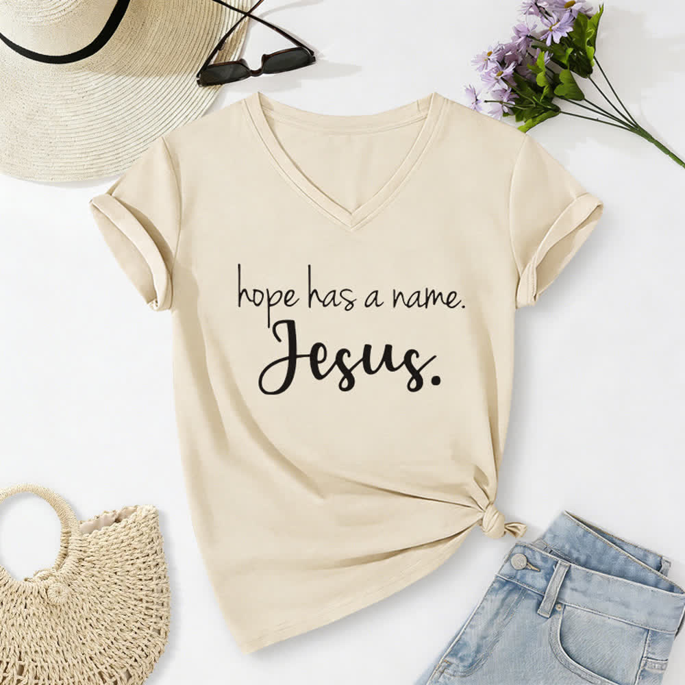 Christianartworkshop Hope Has A Name Jesus Print V-Neck T-shirt - Yellow - 2XL - image 8