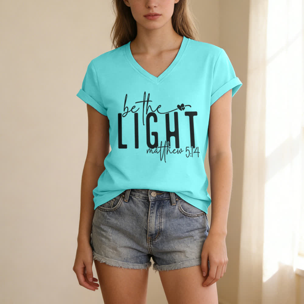 Christianartworkshop Women's Be The Light Faith Print V-Neck T-shirt - image 17