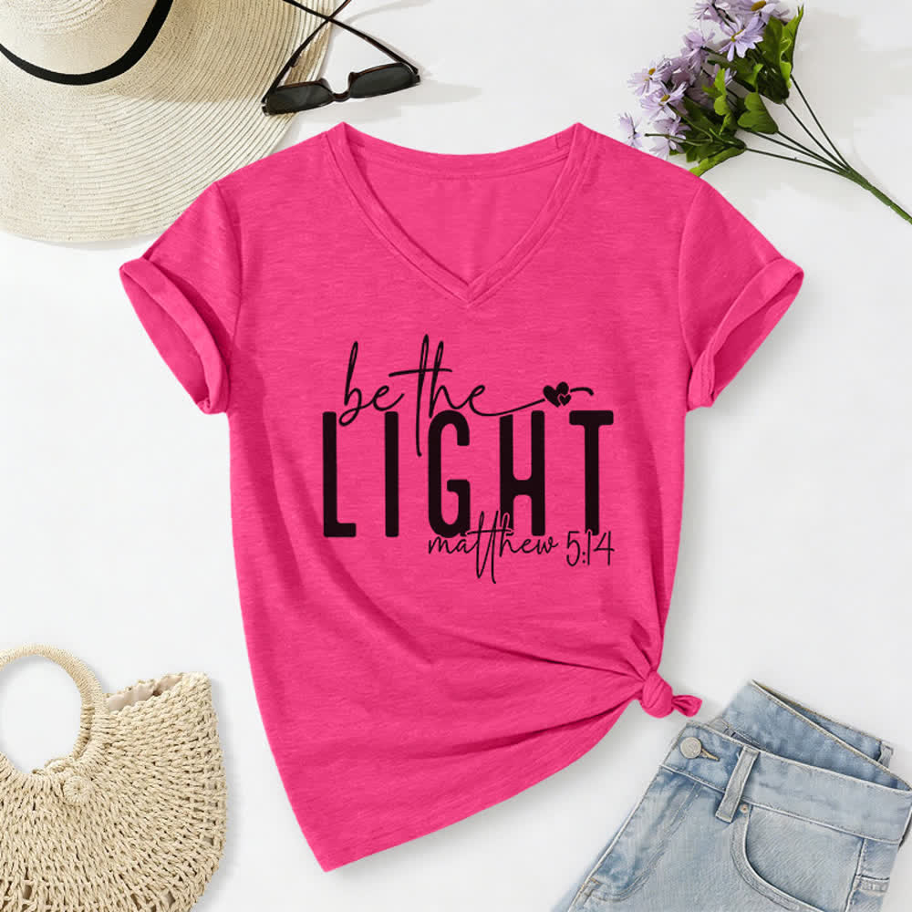 Christianartworkshop Women's Be The Light Faith Print V-Neck T-shirt - Rose - 2XL - image 22