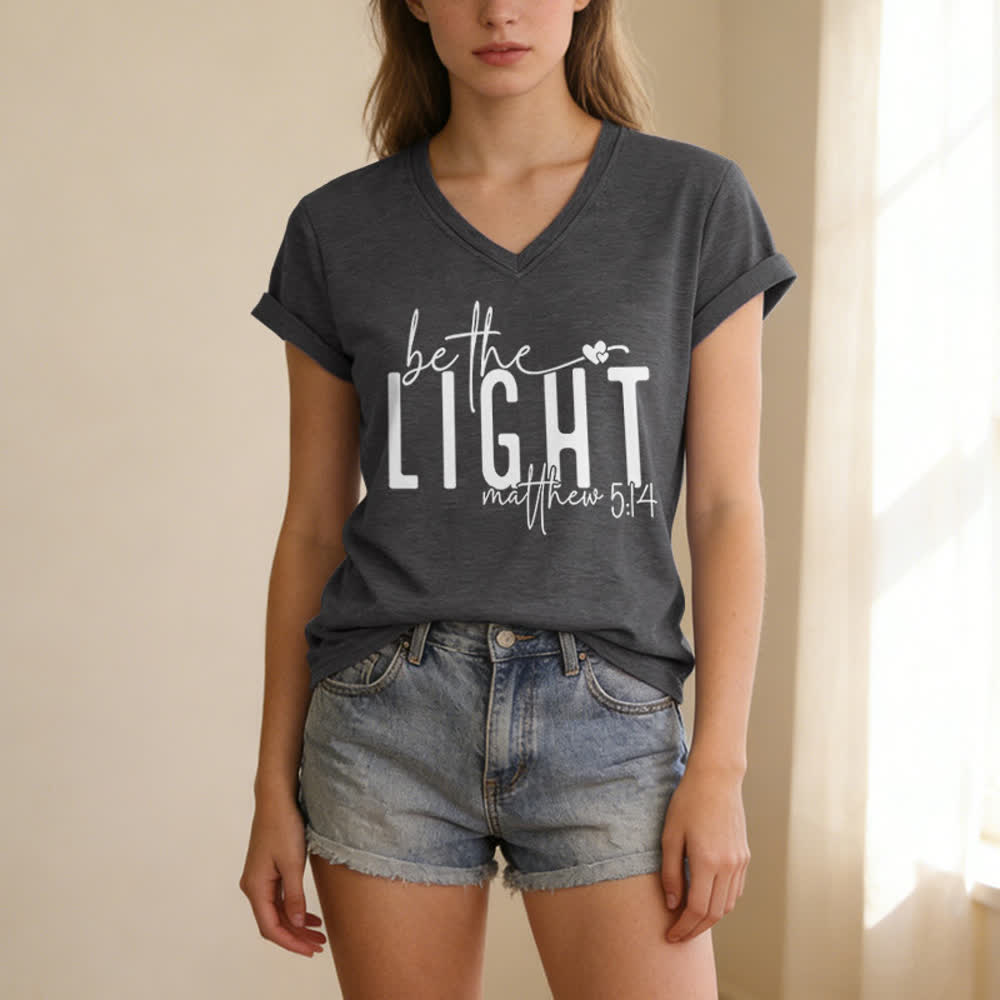 Christianartworkshop Women's Be The Light Faith Print V-Neck T-shirt - image 7