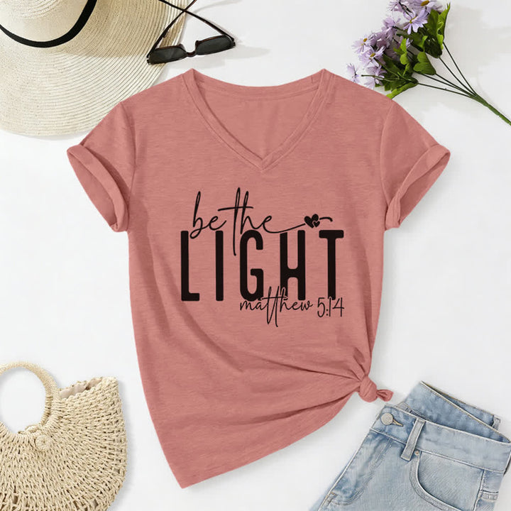 Christianartworkshop Women's Be The Light Faith Print V-Neck T-shirt - Light Pink - 2XL - image 20