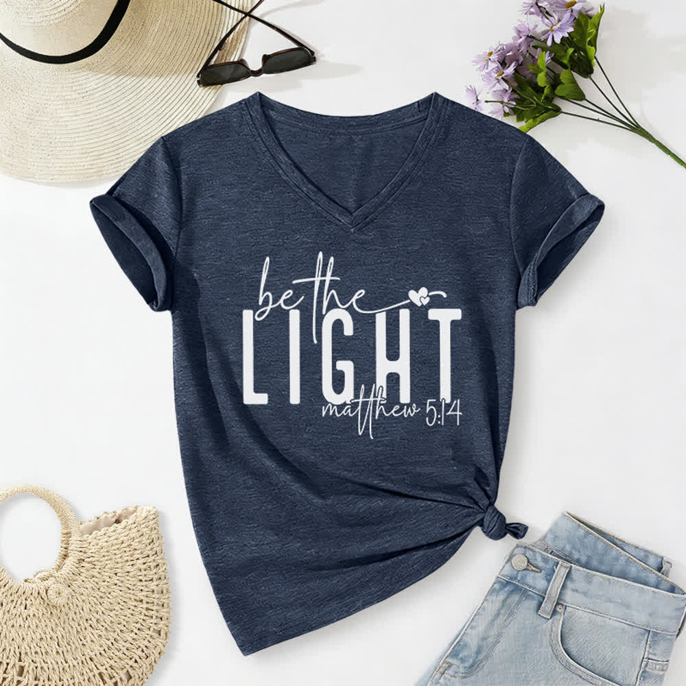 Christianartworkshop Women's Be The Light Faith Print V-Neck T-shirt - Navy Blue - 2XL - image 18