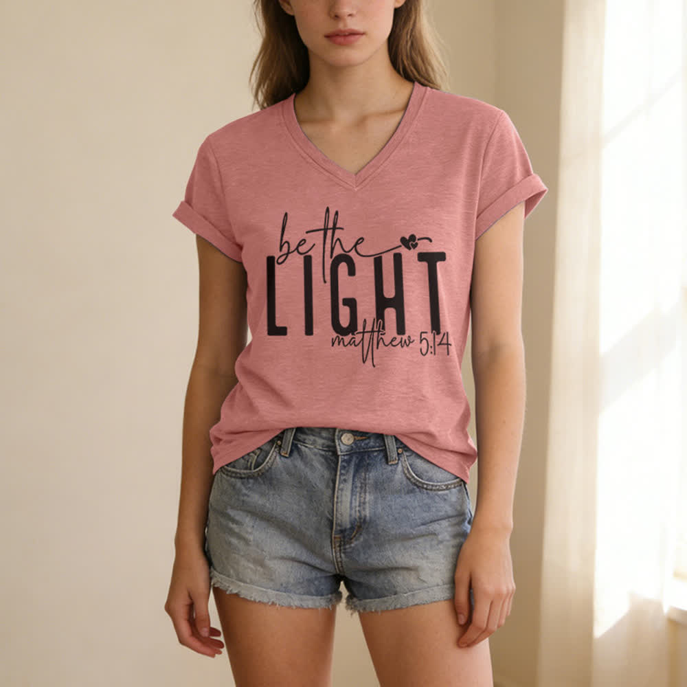 Christianartworkshop Women's Be The Light Faith Print V-Neck T-shirt - image 21