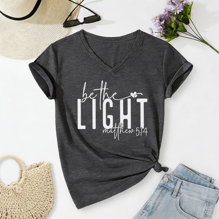 Christianartworkshop Women's Be The Light Faith Print V-Neck T-shirt - Dark Grey - 2XL - image 6