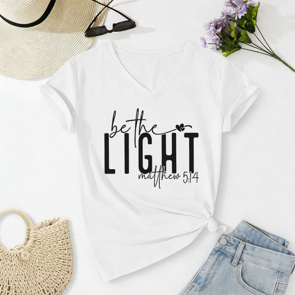 Christianartworkshop Women's Be The Light Faith Print V-Neck T-shirt - White - 2XL - image 4
