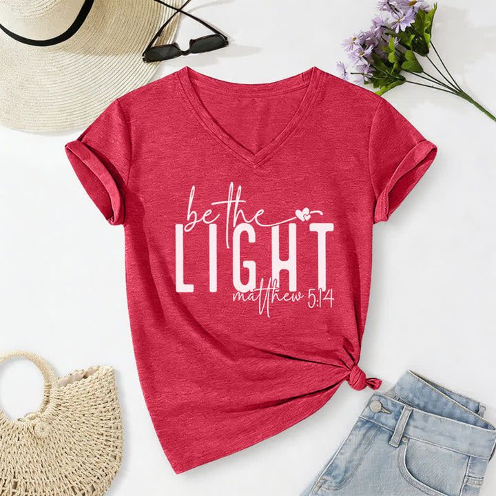 Christianartworkshop Women's Be The Light Faith Print V-Neck T-shirt - Red - 2XL - image 0