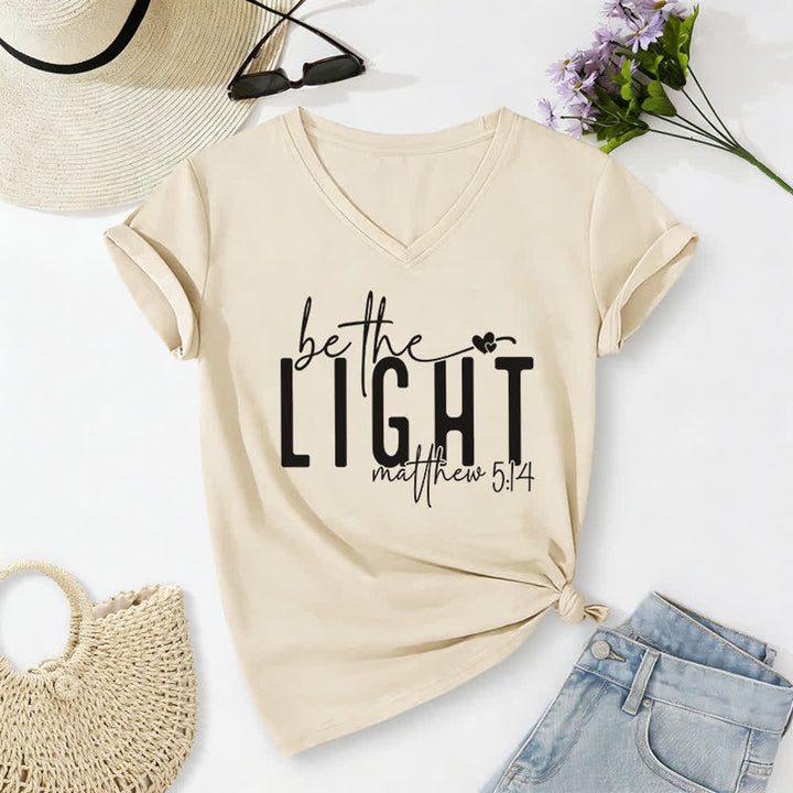 Christianartworkshop Women's Be The Light Faith Print V-Neck T-shirt - Beige - 2XL - image 8